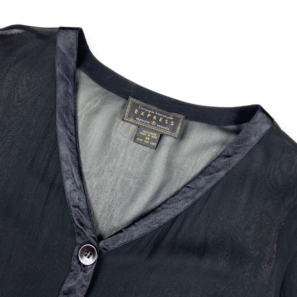 Express Vintage 1990s Black Sheer Button Up Cardigan - Picture 6 of 11